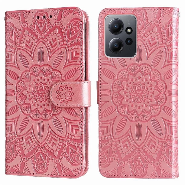 Funda tipo cartera FOXDOCK para Xiaomi Redmi Note 12 4G , diseño girasol en relieve, cuero PU, cierre magnético, soporte y tarjetero