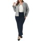 thumbnail image 2 of Agnes Orinda Chaqueta de Tweed sin Cuello para Mujer de Talla Grande para Escuela o Universidad, Blazer Abierto de Manga Larga con Botones Decorativos, Traje Casual de Negocios 4X Negro Blanco, 2 of 6