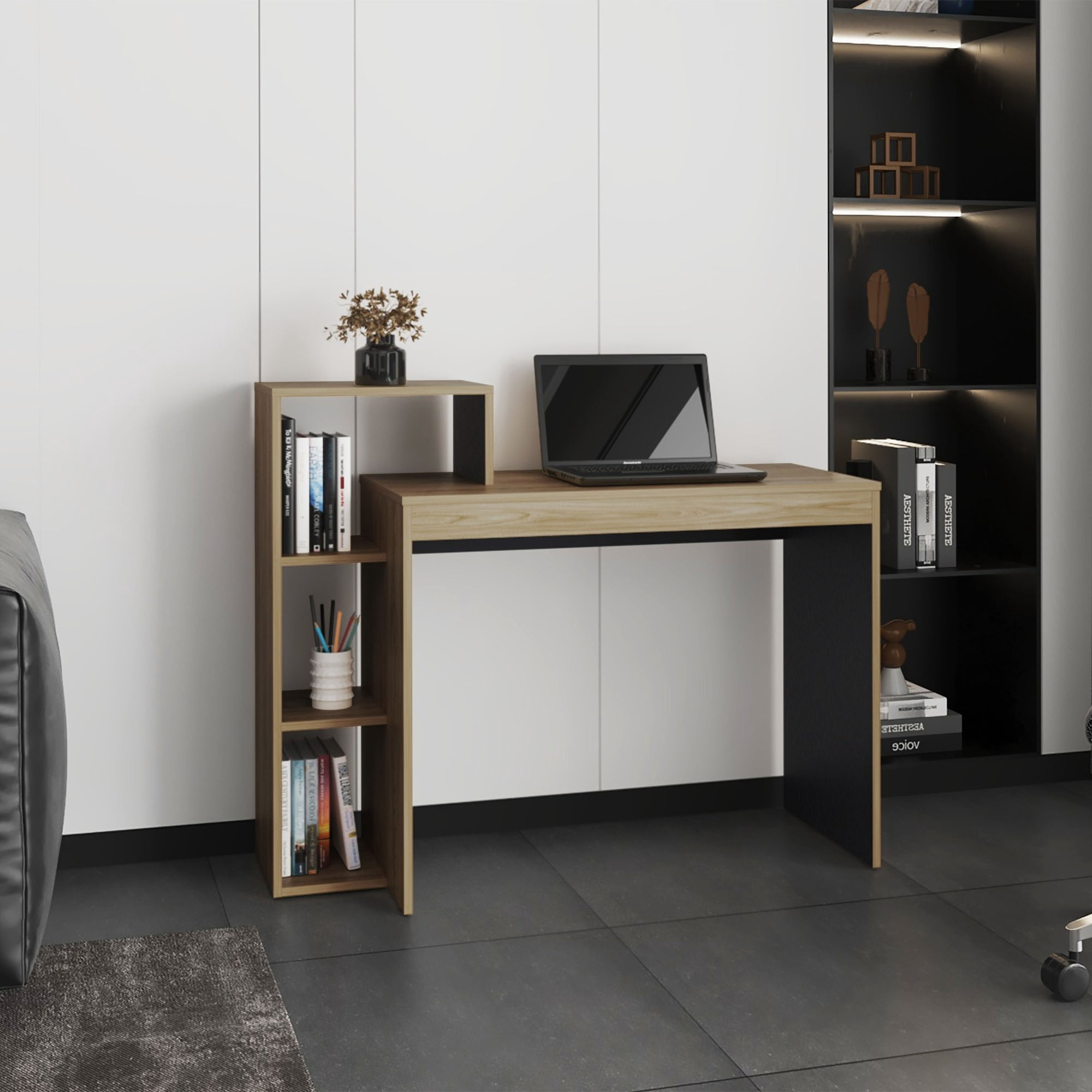 Tuhome - Escritorio Biblioteca Britt Fresno Y Wengue 90x110x40 Cm
