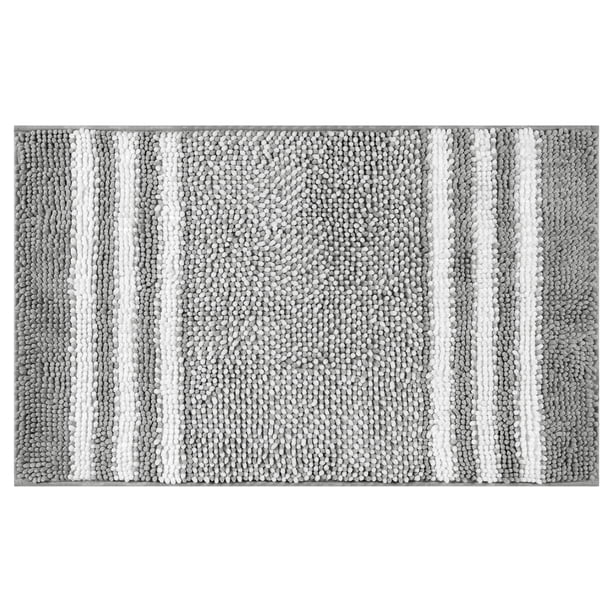 REGALWOVEN Alfombra de Baño de Chenilla a Rayas con Bordes, Alfombra de Piso de Baño Antideslizante, Lavable a Máquina Gris Oscuro 20" x 32"