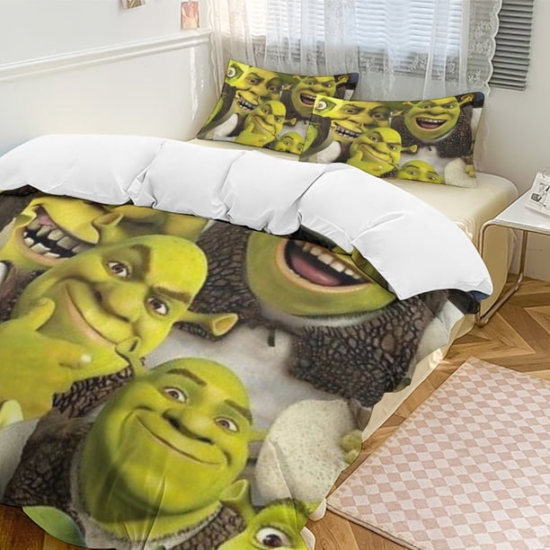 x376 Shrek 3-Piece Bedding Set Warm And Comfortable Soft Duvet Cover Bed Set with 1 Duvet Cover And 2 Pillowcases for Bedroom b376