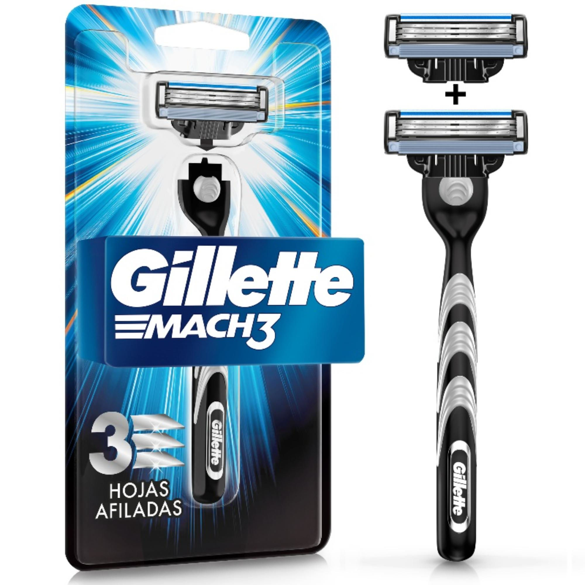 Pack Máquina De Afeitar Recargable + 2 Repuestos Mach3 Con Hojas Más Afiladas 1 Un Gillette