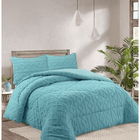 Tecnocasa - Plumon De Invierno Con Chiporro Trenzados Color Celeste Plaza Y Media