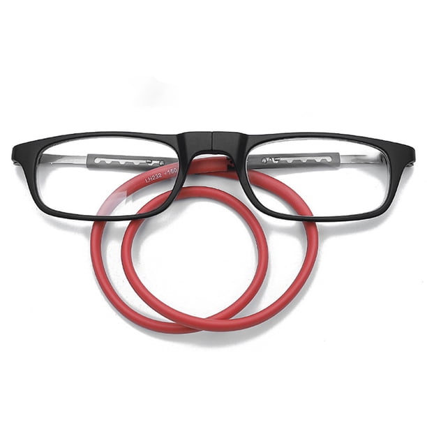 Gafas de lectura con soporte magnético para colgar en el cuello, gafas de lectura con imán unisex portátiles, montura telescópica con patas largas y marco para la cabeza.