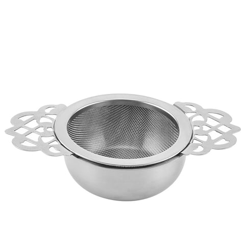 Xusx111 - Filtro De Té De Acero Inoxidable De Plata Con Tazón De Goteo, Infusor De Té De Hoja Suelta De Malla Con Mango De Doble Ala