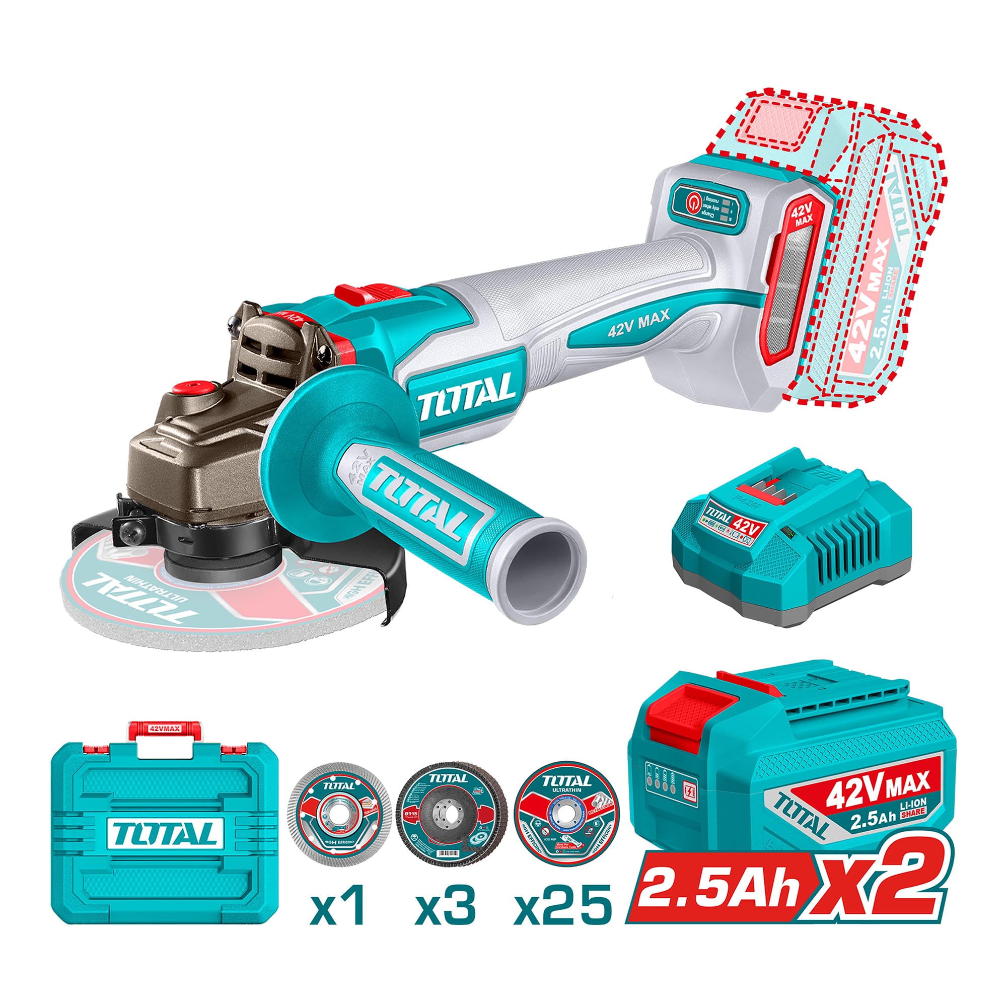 Esmeril Angular 1280w Inalámbrica Brushless 42v Total