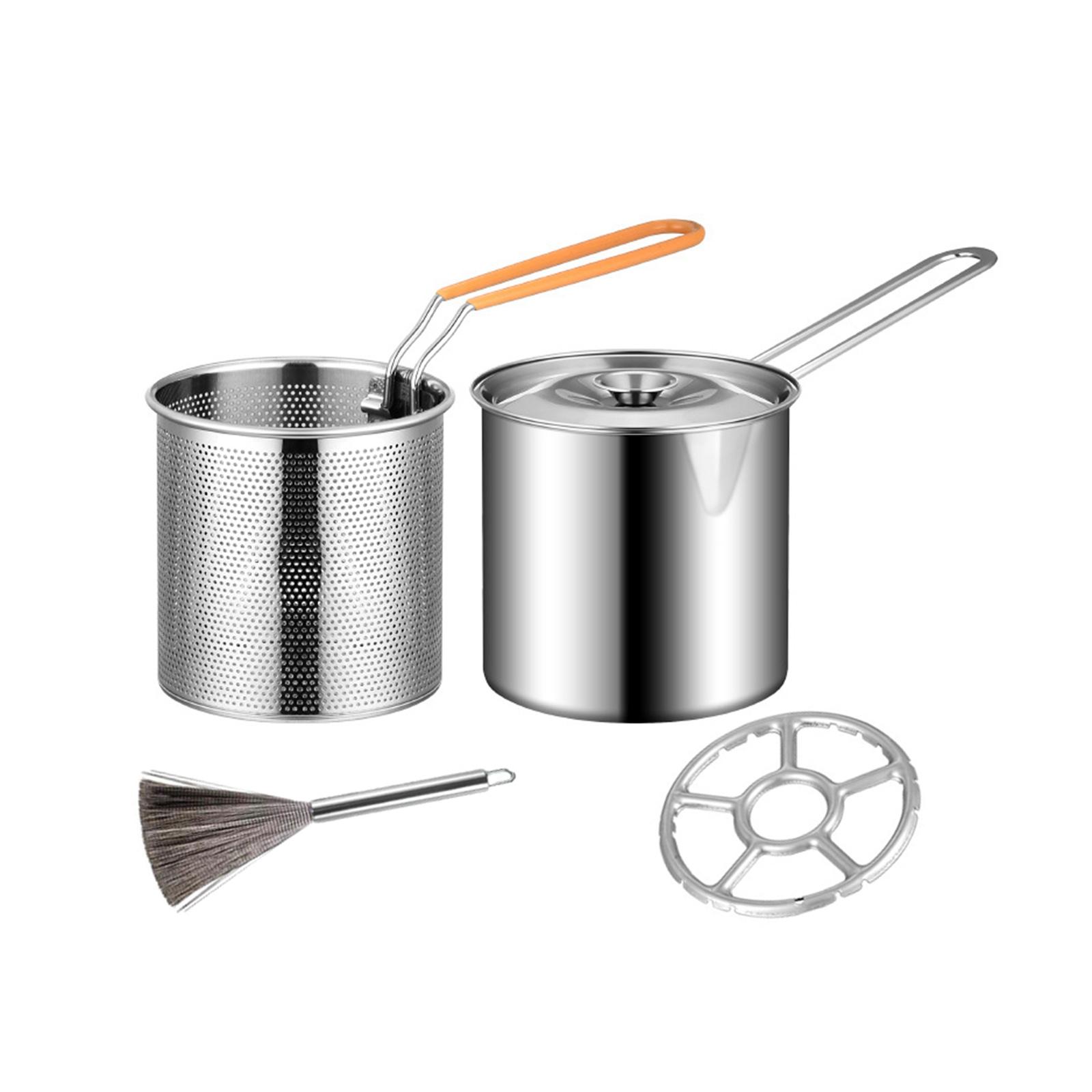 Magideal - Freidora De Acero Inoxidable, Olla Para Cocinar Fideos, Utensilios De Cocina, Olla Para Leche, Cesta Para Freír, Colador De Pasta, Cesta Para Acampar , Con Cepillo Para O Con Cepillo Para Ollas