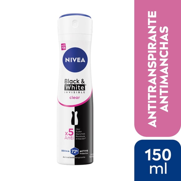 Desodorante Spray Nivea Black & White Clear Pack 4 Mujer, 150 ml c/u