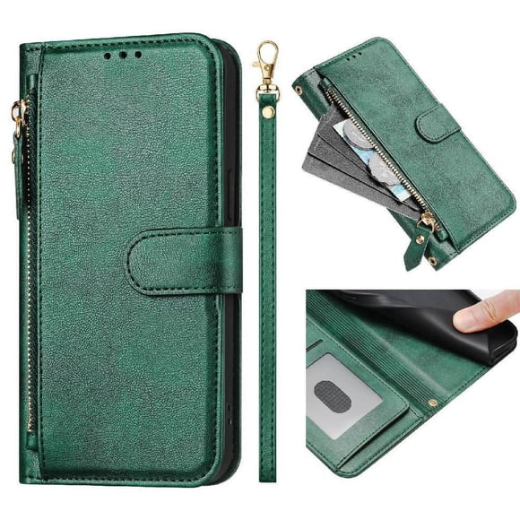 FOXDOCK Funda Tipo Cartera para itel A58 Lite Cuero PU con Cremallera y Correa de Muñeca, Ranuras para Tarjetas, Soporte Plegable, Cierre Magnético