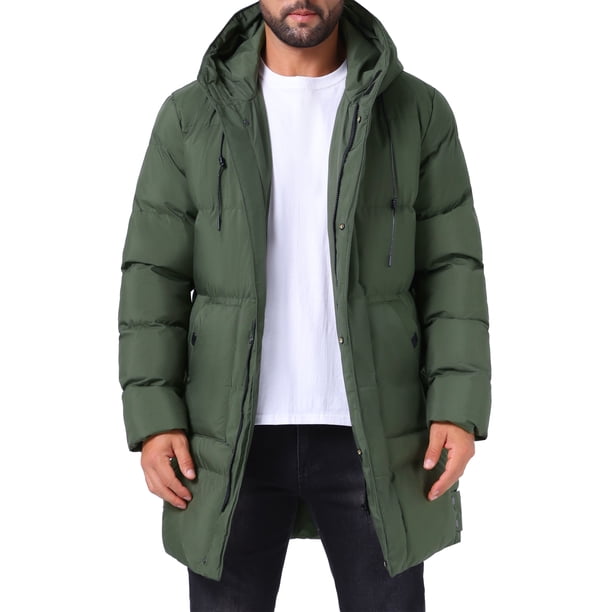 INSPIRE CHIC Chaqueta Acolchada con Capucha para Hombre de Longitud Media Abrigo Cálido con Cremallera de Invierno Chaqueta Acolchada S Verde Oscuro
