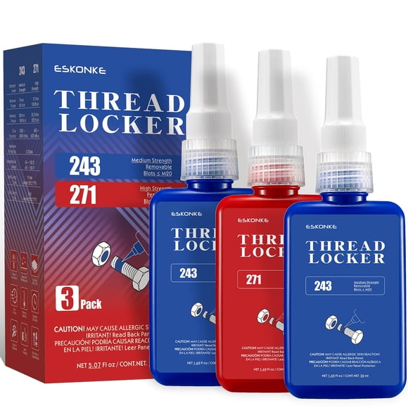 Thread Locker ESKONKE 243 azul 7,5 ml + 271 rojo 8 ml, paquete de 3