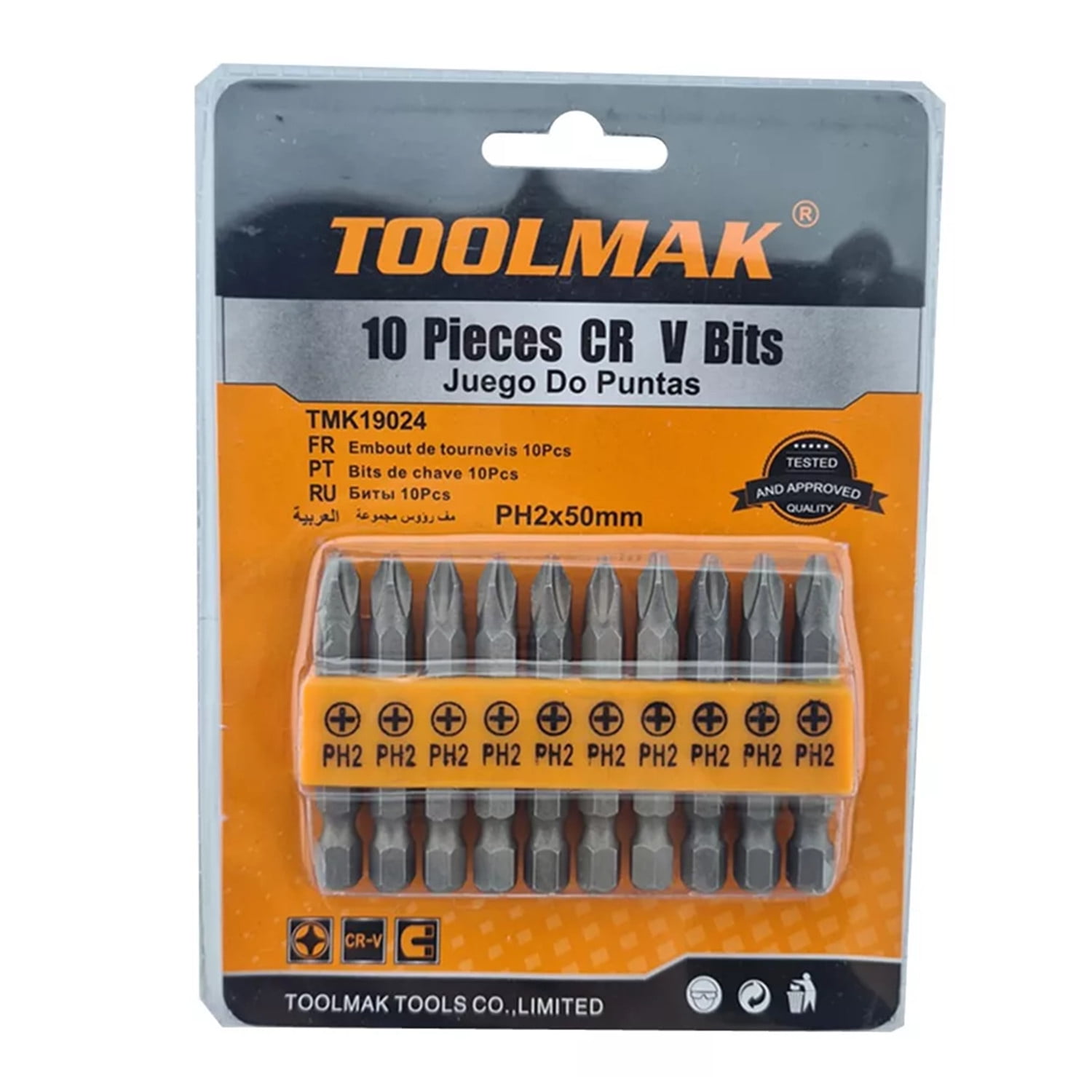 Toolmak - Puntas Phillips Hexagonal Ph2x50mm 10 Piezas Magnetico Tmk