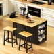 thumbnail image 1 of 48 inch Kitchen Island with Drop Leaf,Power Outlet,Internal Storage Rack,Rolling Kitchen Storage Cart on 5 Wheels with 5 Open Side Racks,for Kitchen,Black (Old SKU N707P257057B)(Not Include Stools), 1 of 3