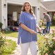 thumbnail image 3 of Agnes Orinda Blusas de Verano Casual de Talla Grande para Mujer con Rayas, Cuello Redondo, Manga Corta, Abertura Lateral, 3X Azul, 3 of 8