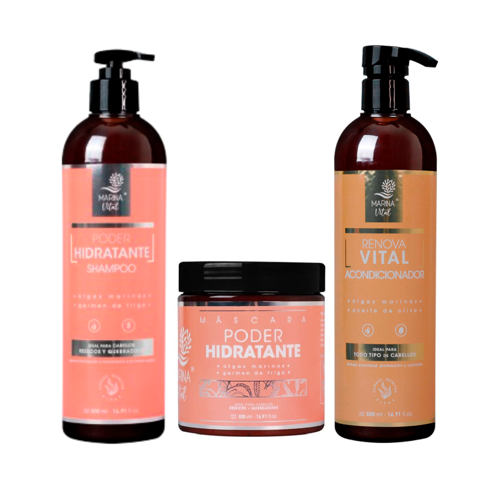 Tratamiento De Cabello Shampoo- Mascara Poder Hidratante Y Acondicionador Marina Vital