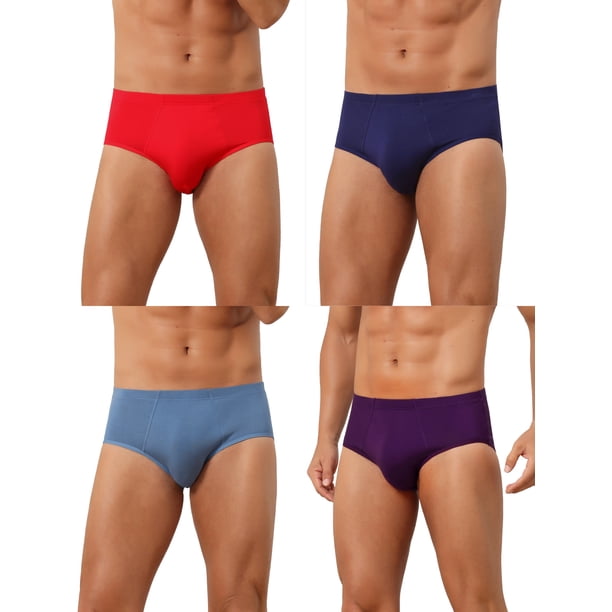 INSPIRE CHIC Ropa interior de hombre sólida de cintura alta, cómoda y transpirable, 4 paquetes 32 1 Azul oscuro 1 Rojo 1 Púrpura 1 Azul
