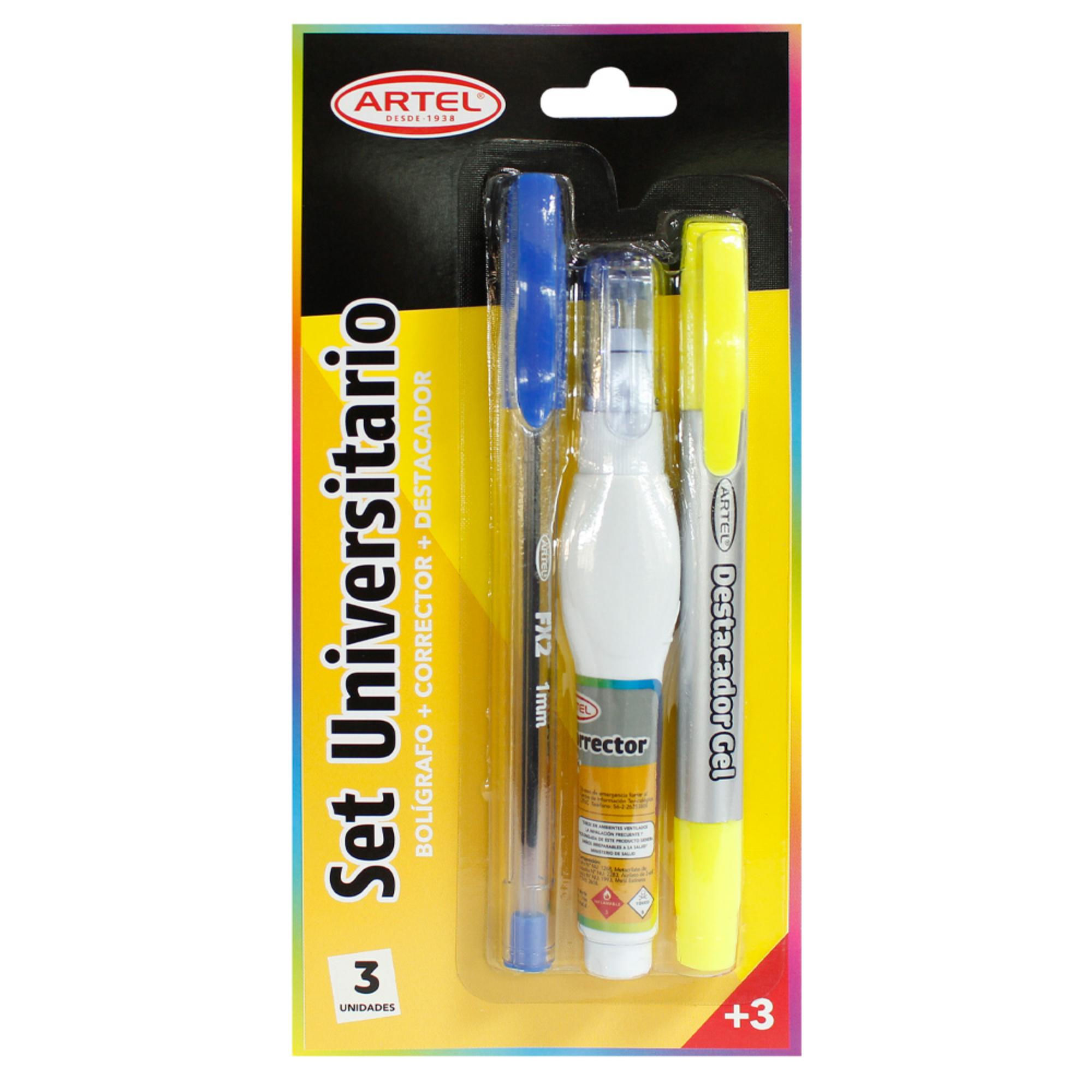 Pack Bolígrafo + Destacador + Corrector Artel