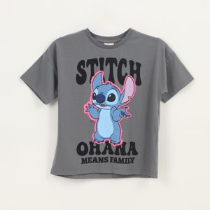Polera Manga Corta Niña Gris Ohana Lilo & Stitch Disney