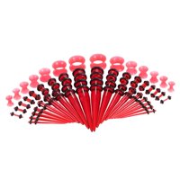 Ioensy - Kit De Calibres De 50 Piezas Túneles De Tapón Cónico Acrílico 14G-00G Rojo