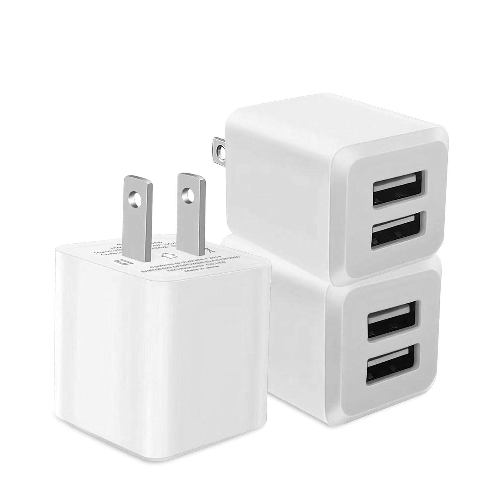 Cargador De Pared Usb Rekna Dual Port Cube, Adaptador De Corriente Blanco