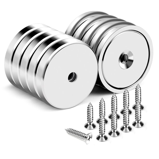 Imán DIYMAG de neodimio de 45 kg con orificio de 3,2 cm de diámetro y tornillo, paquete de 10