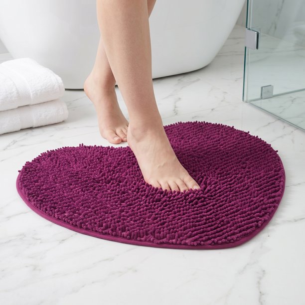 REGALWOVEN Alfombras de Baño de Chenilla en Forma de Corazón Suaves Absorbentes Alfombras Peludas Antideslizantes Lavables Alfombra de Felpa Púrpura Oscura 24" x 28"