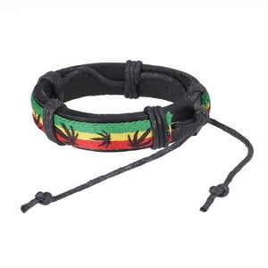 Genérico - Pulsera De Cuero Wristband Jamaica Reggae Estilo Hiphop Hojas