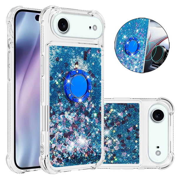 FOXDOCK Funda Glitter Líquida para iPhone 17 Air con Anillo Brillante, TPU Antichoques y Esquinas Reforzadas, Soporte