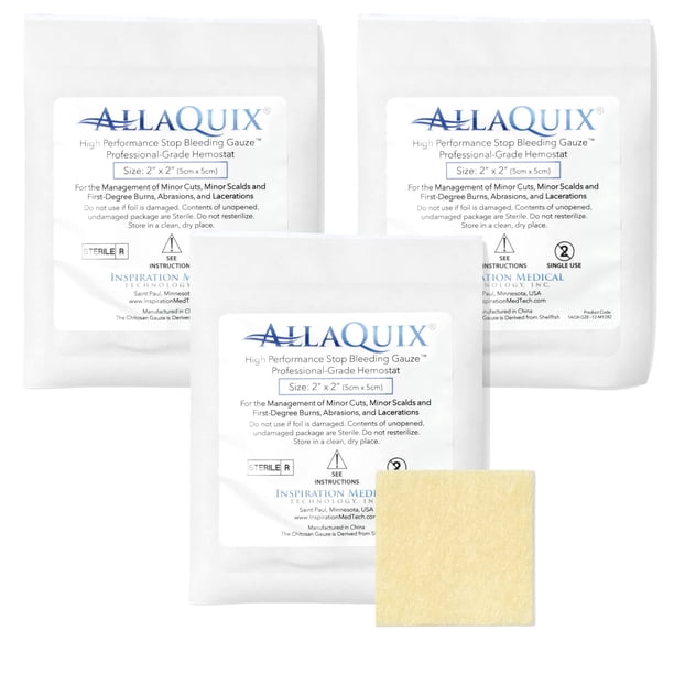 Almohadillas de gasa AllaQuix de alto rendimiento para detener el sangrado, paquete de 3