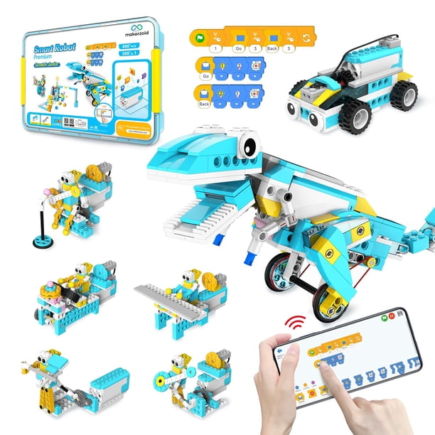 Kit de robot de codificación Makerzoid 200 en 1 RC Robot Kids 6+ con más de 400 bloques