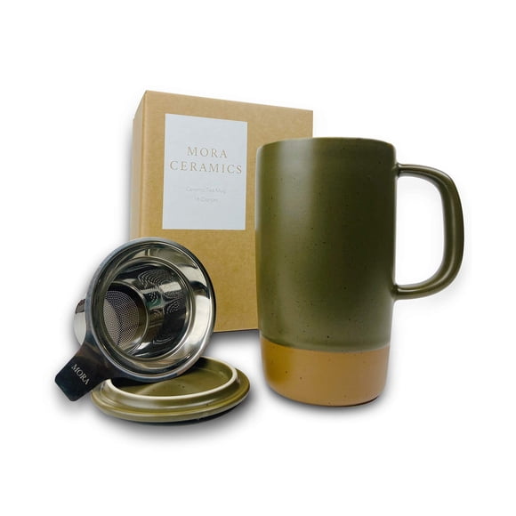 Taza De Té Ceramics Tamaño Grande Con Infusor Y Tapa 530 Ml Esmalte Rústico