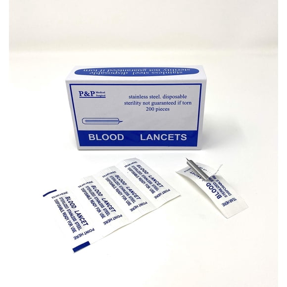 Caja médica P&P de 200 lancetas desechables de acero inoxidable