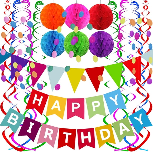 Cartel de feliz cumpleaños FECEDY para decoración de fiesta con guirnalda