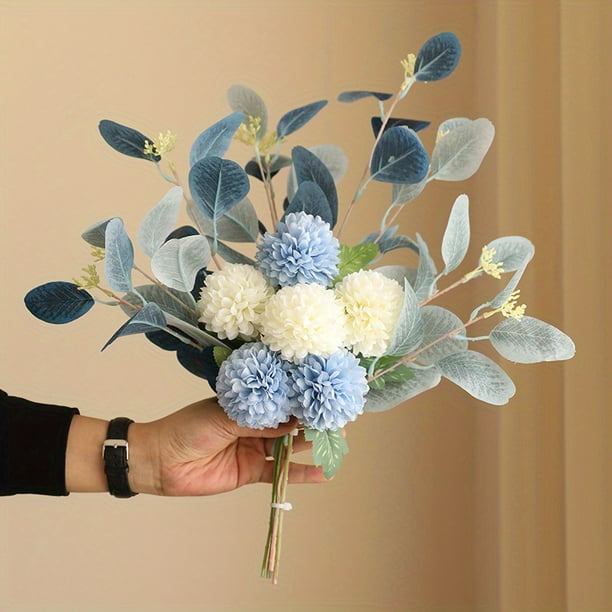 Beautiful Artificial Chrysanthemum Bouquet with Eucalyptus Leaves - Perfect for Home Decor, Weddings, and Holidays!
