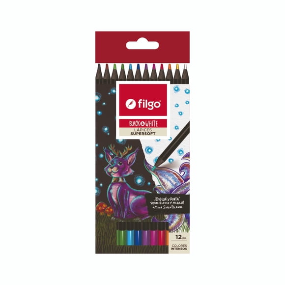 Lápices de Colores de Madera Black White, Estuche 12 Un