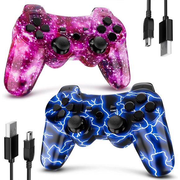 Controlador inalámbrico Degulan para PS3 Pack de 2, azul y violeta