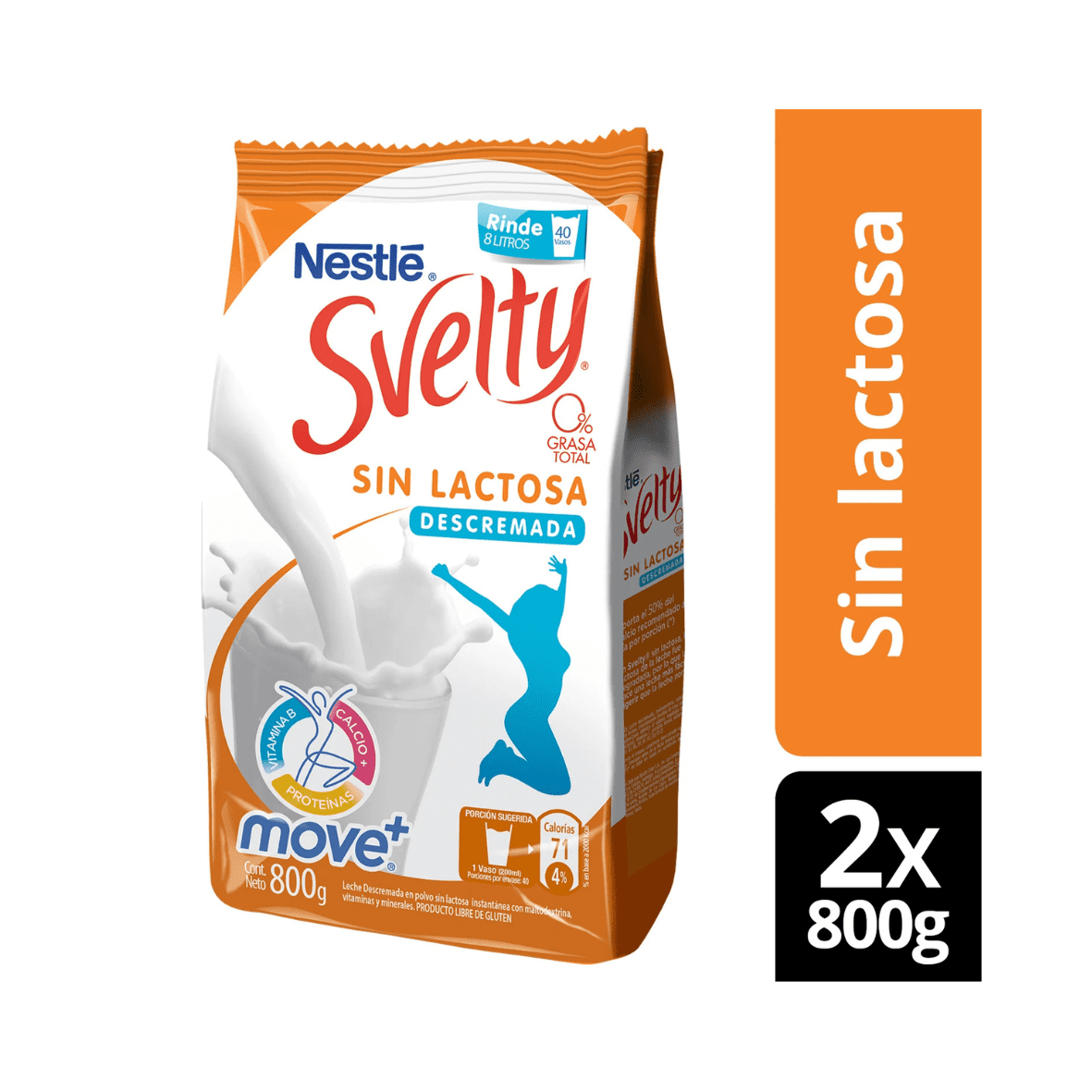 Leche En Polvo Svelty® Move+ Descremada Sin Lactosa Bolsa 800g Pack X2