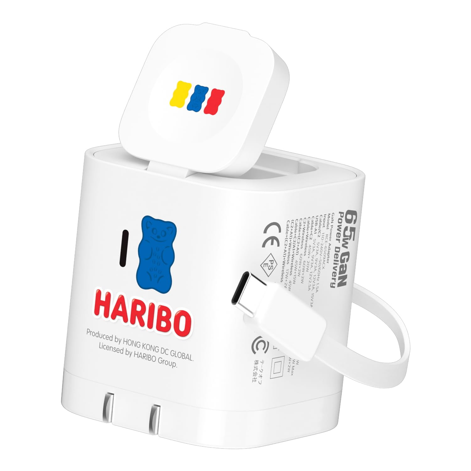 Cargador De Pared Dchk 65w Gan, Cable Usb‑c Retráctil, Carga Inalámbrica