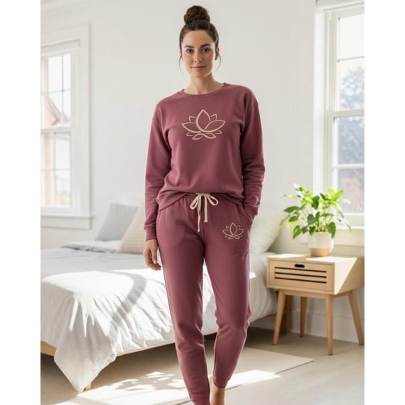 Pijama Franela Mujer Estampado Flor de Loto Burdeo terracota L