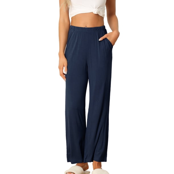INSPIRE CHIC Pantalones de Pijama de Algodón para Mujer Suaves y Transpirables para Descansar y Dormir con Bolsillos y Cintura Elástica XS Azul Oscuro