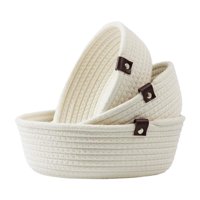 Bothyi - Juego De 3 Cestas Tejidas Pequeñas Y Redondas, Cuencos Para Artículos De Escritorio, Cestas De Cuerda De Algodón Blancas
