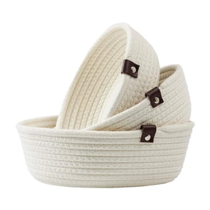 Bothyi - Juego De 3 Cestas Tejidas Pequeñas Y Redondas, Cuencos Para Artículos De Escritorio, Cestas De Cuerda De Algodón Blancas