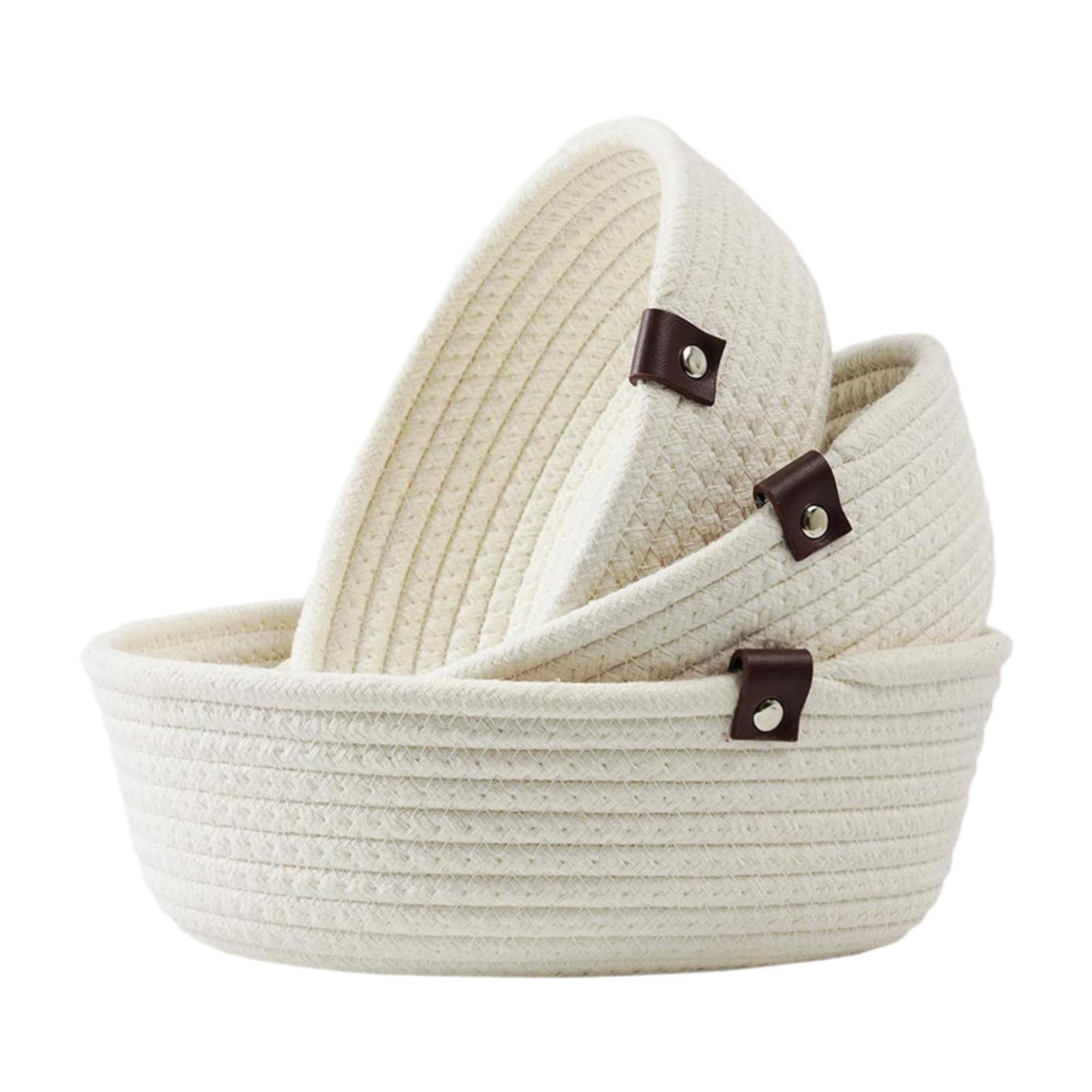 Bothyi - Juego De 3 Cestas Tejidas Pequeñas Y Redondas, Cuencos Para Artículos De Escritorio, Cestas De Cuerda De Algodón Blancas