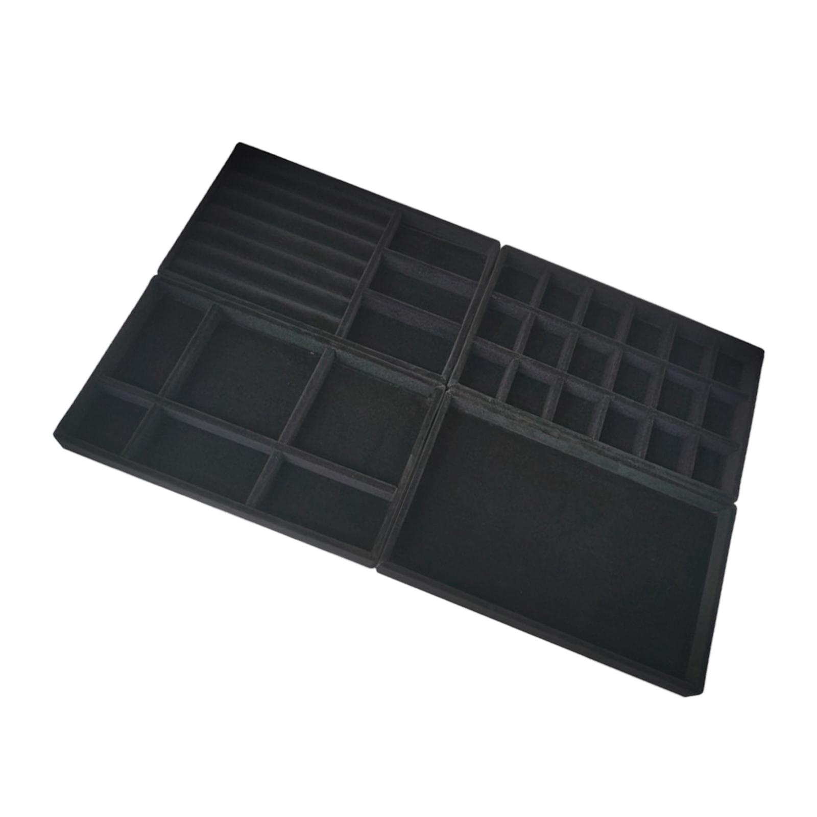 Magideal - 4 Bandejas Apilables Para Joyería, Organizador De Gran Capacidad, Flocado, Soporte De Almacenamiento Multiusos, Insertos De Cajón, Contenedor De , Negro