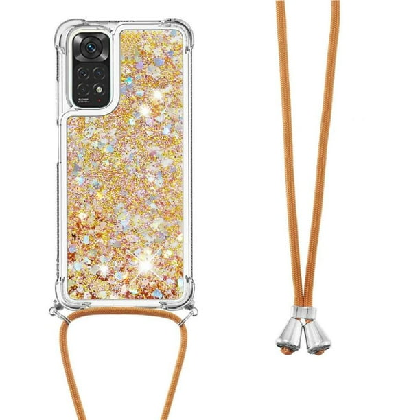Funda FOXDOCK para Xiaomi Redmi Note 11/11s 4G con Cuerda Ajustable, Brillo Líquido, Protección Antigolpes y Lente – Ideal para Regalo
