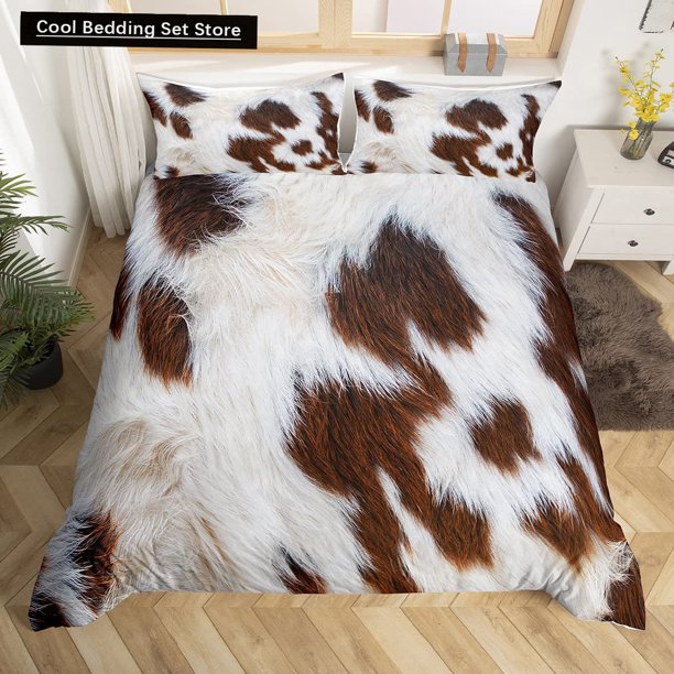 x1735 Bed SheetsCowhide Duvet Cover Patchwork Cow Fur Print Bedding Set Animal Quilt Cover Western Cowboy polyester Comforter Cover 3-Piece Bedding Set (1 Duvet Cover + 2 Pillow Shams) nj1735