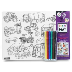 Funny Mat - Pack 2 Tapetes Reutilizables Para Colorear Piratas & Vehículos, Con 6 Lápices, + 3 Años ¡Nuevo En Chile!