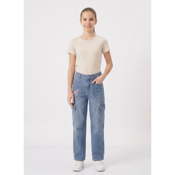 Pantalon Cargo Niña Jeans Moda Urbana Con Bolsillos