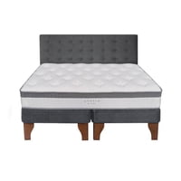 5° Sueño - Cama Europea Stella 2 Plazas + Respaldo Capitoné Madera Gris