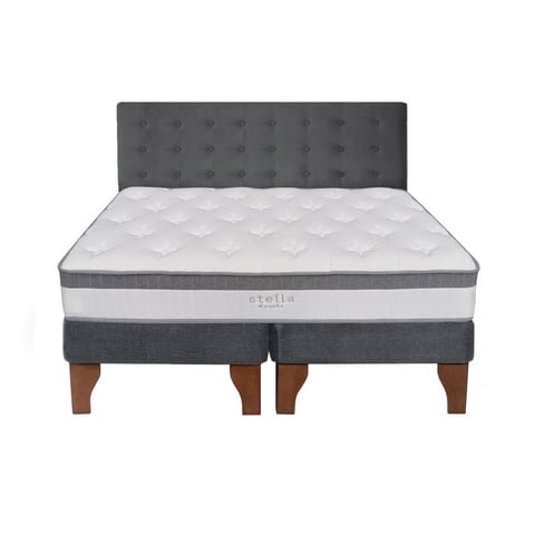 5° Sueño - Cama Europea Stella 2 Plazas + Respaldo Capitoné Madera Gris